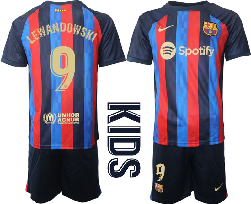 Youth 2022-2023 Club Barcelona home blue #9 Soccer Jersey